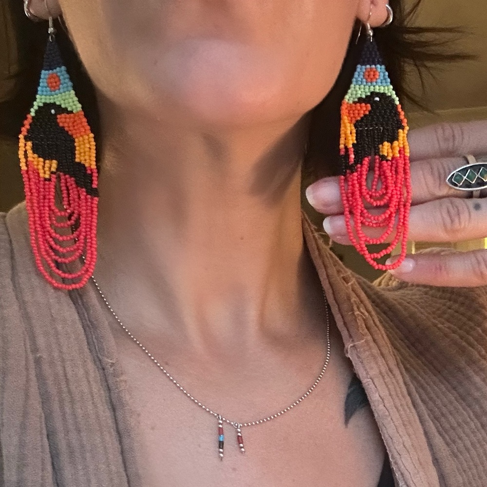 Beaded crow earrings